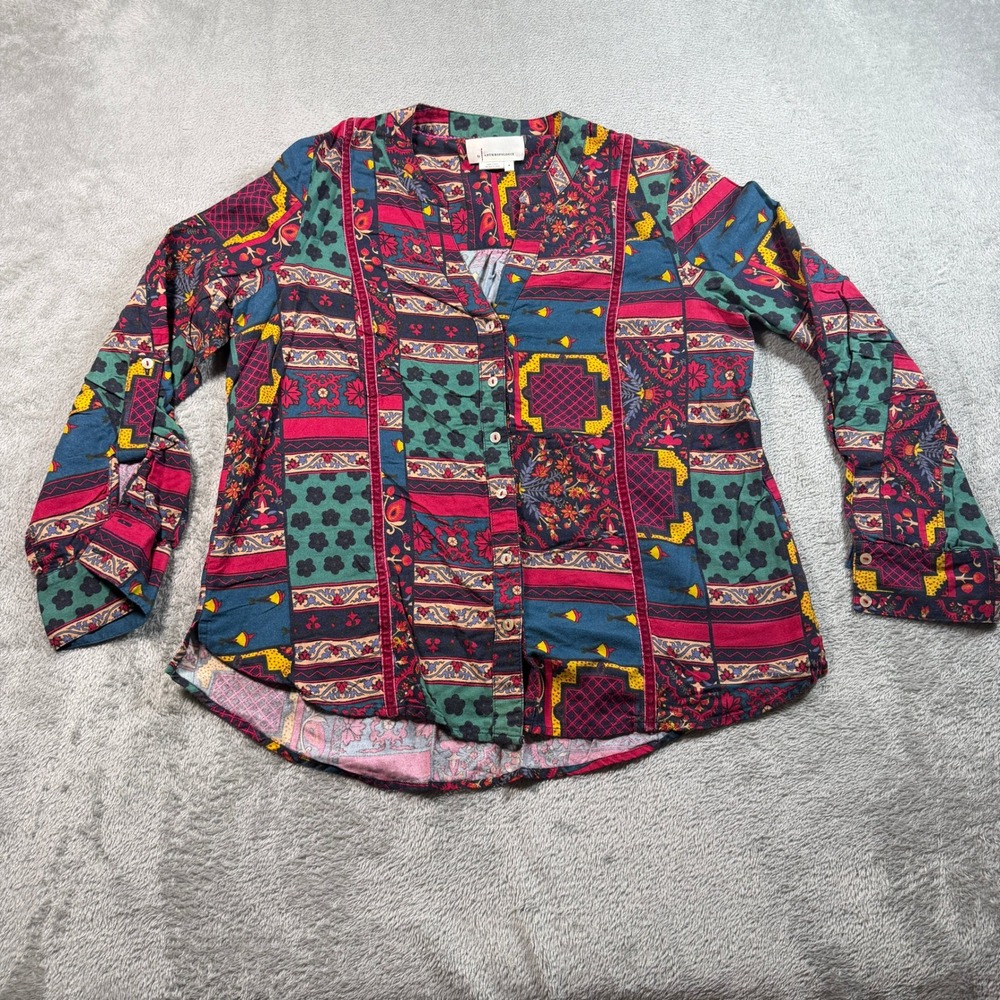 Anthropologie Whimsy Flannel Lounge Sleep Shirt Women Multicolor Patchwork